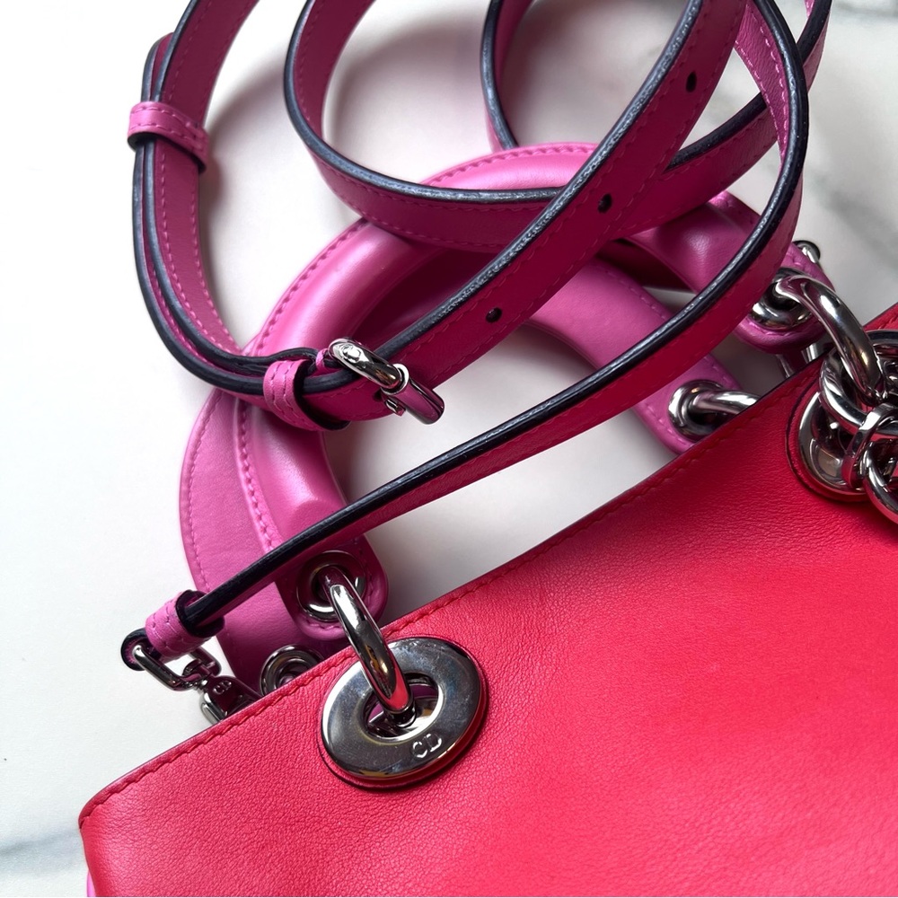 Maximalist Dior Small Pink/Red Calfskin and Python Diorissimo Tote Bag - Picture 9 of 16